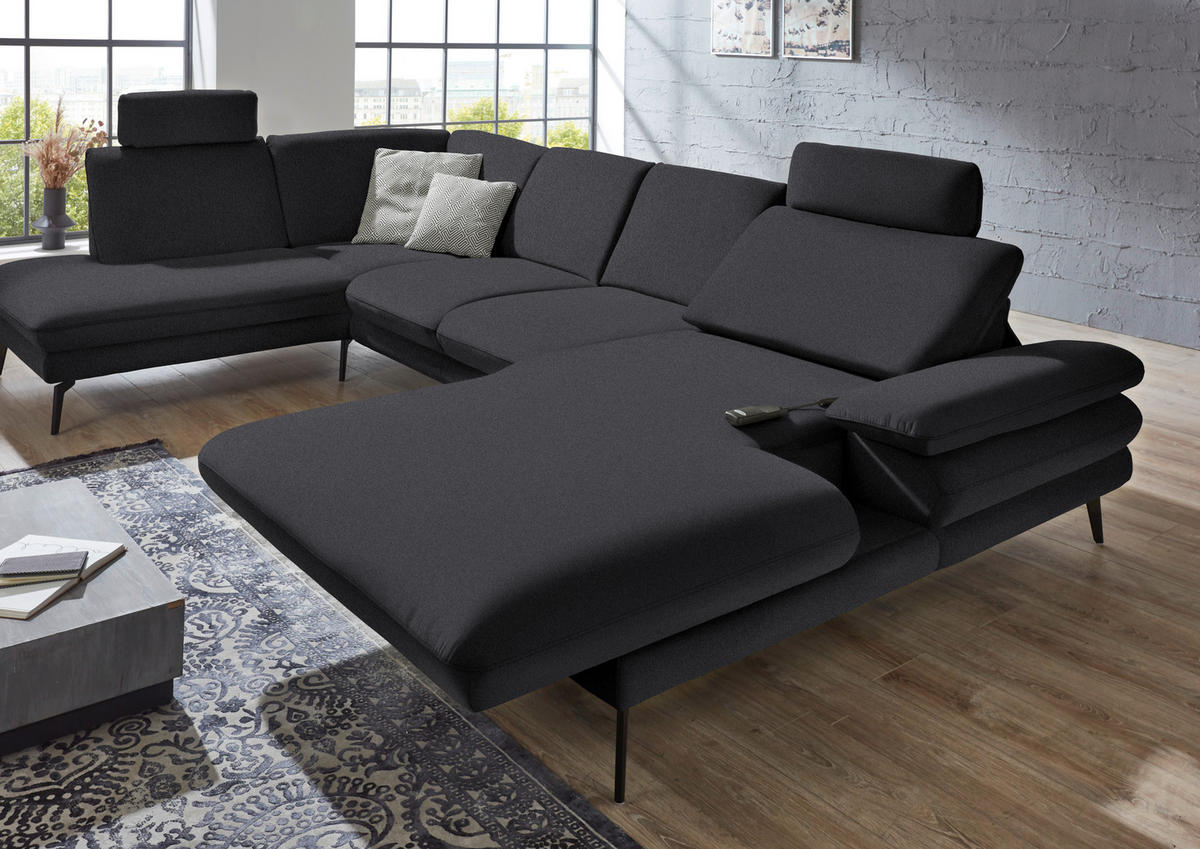 WOHNLANDSCHAFT in Webstoff Anthrazit  - Anthrazit/Schwarz, Design, Textil/Metall (208/344/180cm) - Dieter Knoll