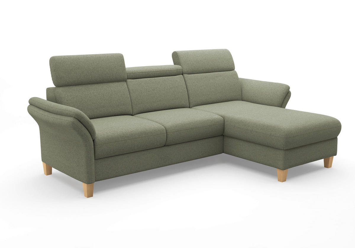 ECKSOFA GLENDALE E Olivgrün Flachgewebe  - Eichefarben/Olivgrün, KONVENTIONELL, Holz/Textil (253/166cm) - Sit & More