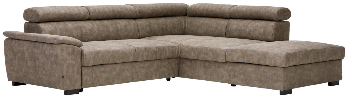 ECKSOFA Taupe Lederlook  - Taupe/Schwarz, Design, Kunststoff/Textil (263/230cm) - Hom`in