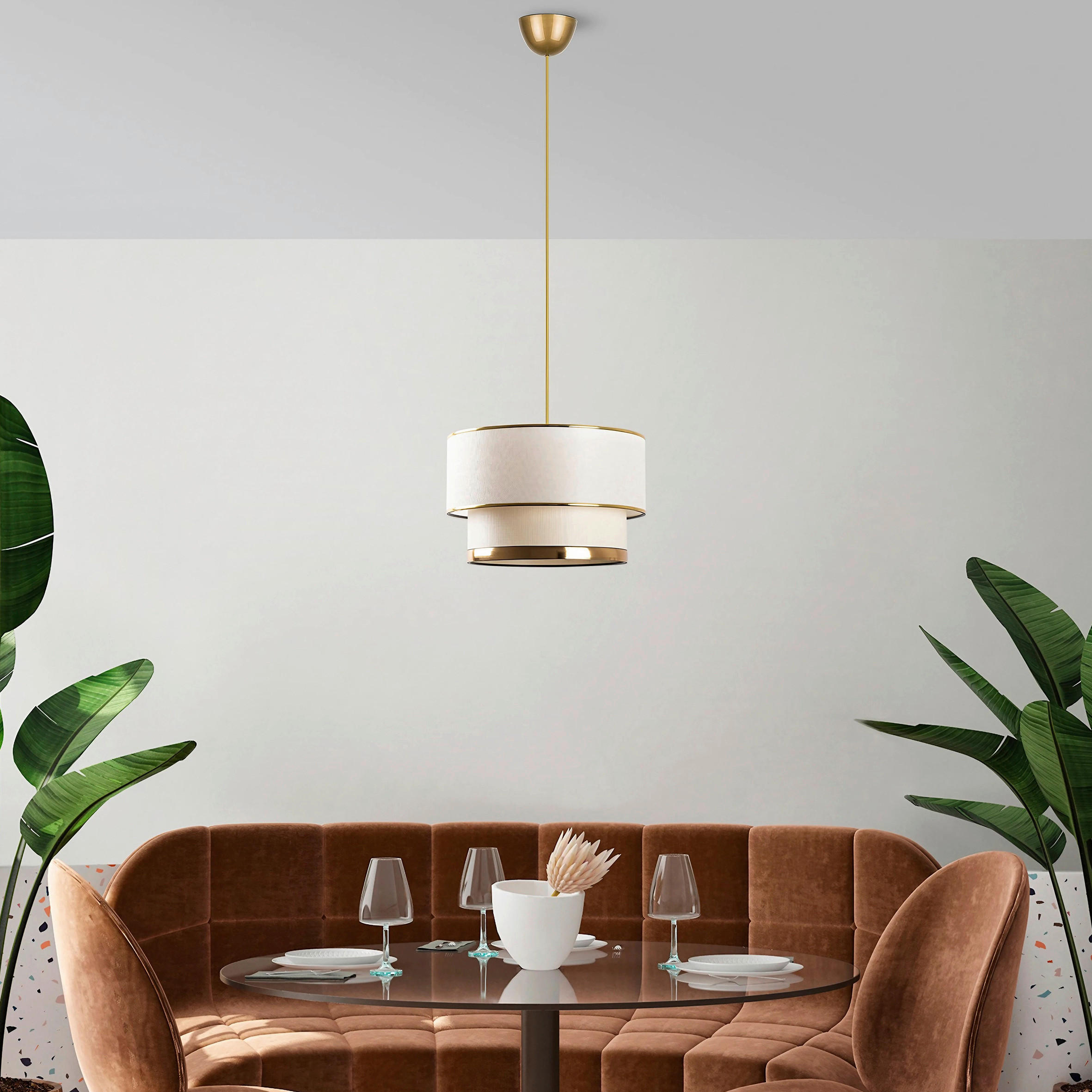 HÄNGELEUCHTE 30/65 cm   - Goldfarben/Creme, Design, Textil/Metall (30/65cm) - P & B
