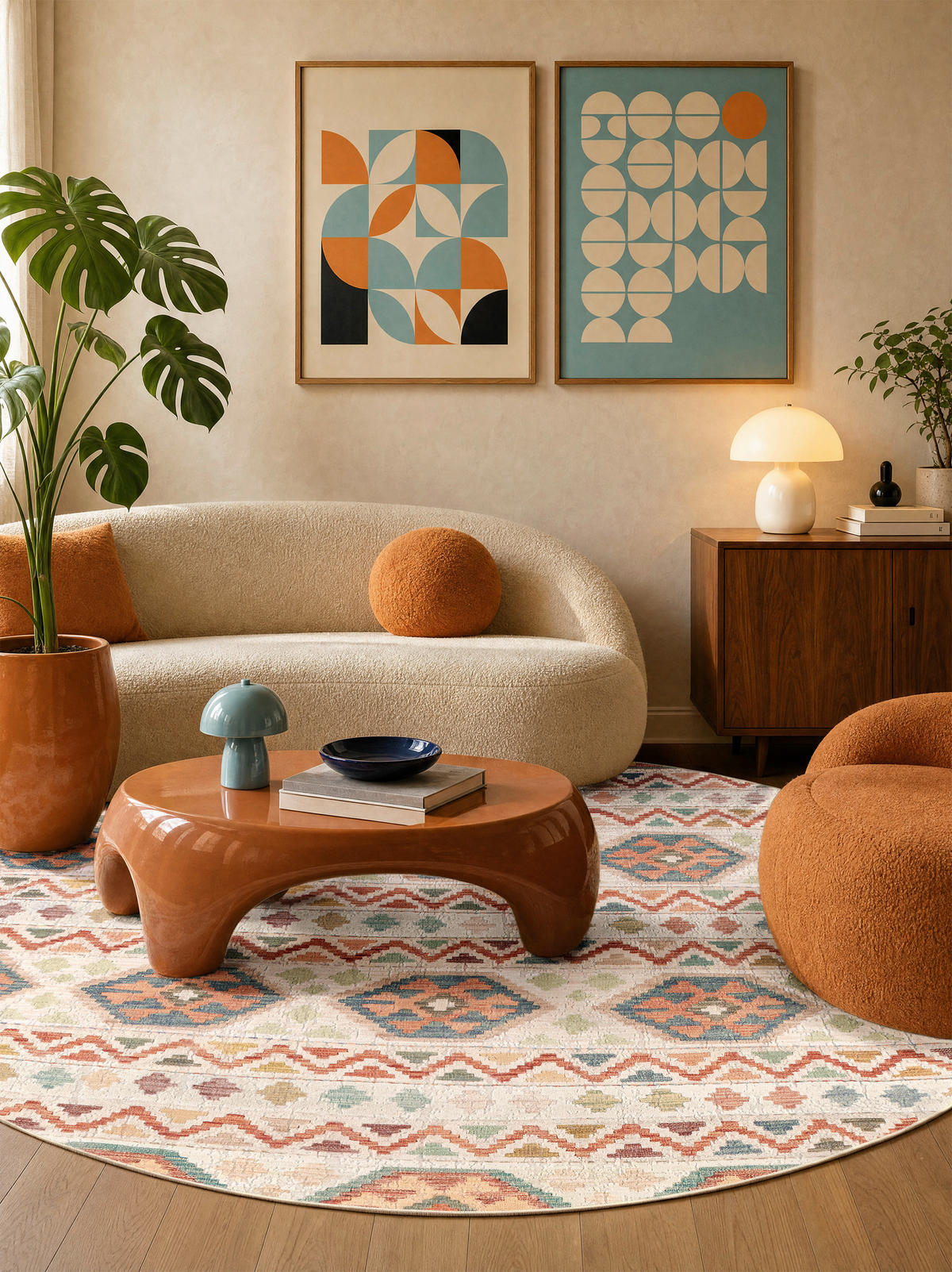 VINTAGE-TEPPICH 200 cm Ondea Ramizh Terracotta, Perlmutt, Graublau rund  - Graublau/Perlmutt, LIFESTYLE, Kunststoff/Textil (200cm) - Lindorug