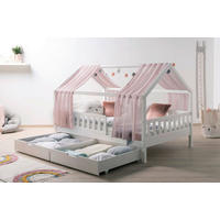 HAUSBETT 140/200 cm,  in Weiß, Altrosa  - Altrosa/Naturfarben, MODERN, Holz/Textil (140/200cm) - MID.YOU