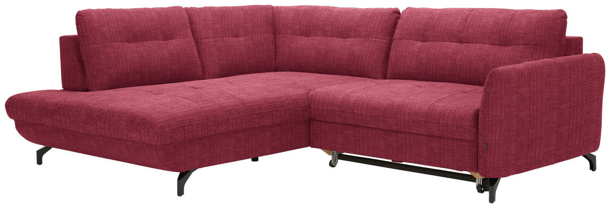 ECKSOFA in Flachgewebe, Leinenoptik Rot  - Rot/Schwarz, Design, Textil/Metall (208/247cm) - Xora