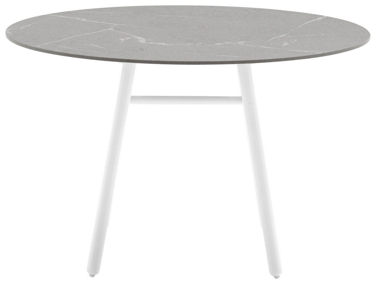 GARTENTISCH 120/120/76 cm Metall, Keramik rund  - Weiß/Grau, Basics, Keramik/Metall (120/120/76cm) - Connubia 