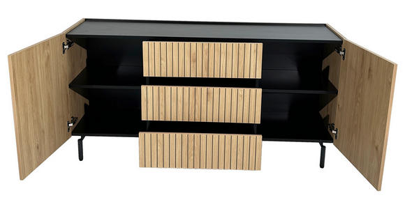 SIDEBOARD LINO in 150/75/40 cm - Eichefarben/Schwarz, Design, Holzwerkstoff/Metall (150/75/40cm) - Xora