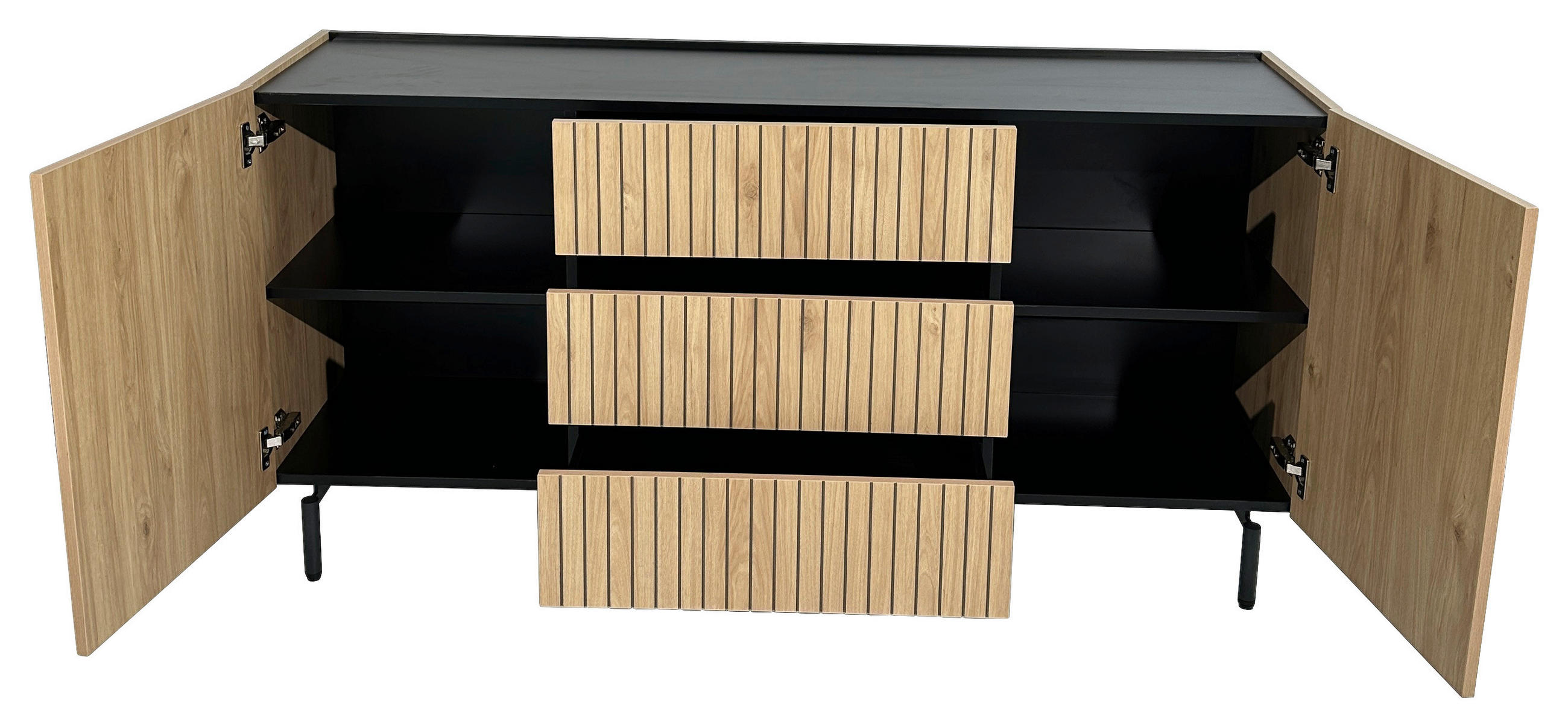 SIDEBOARD LINO  in 150/75/40 cm  - Eichefarben/Schwarz, Design, Holzwerkstoff/Metall (150/75/40cm) - Xora