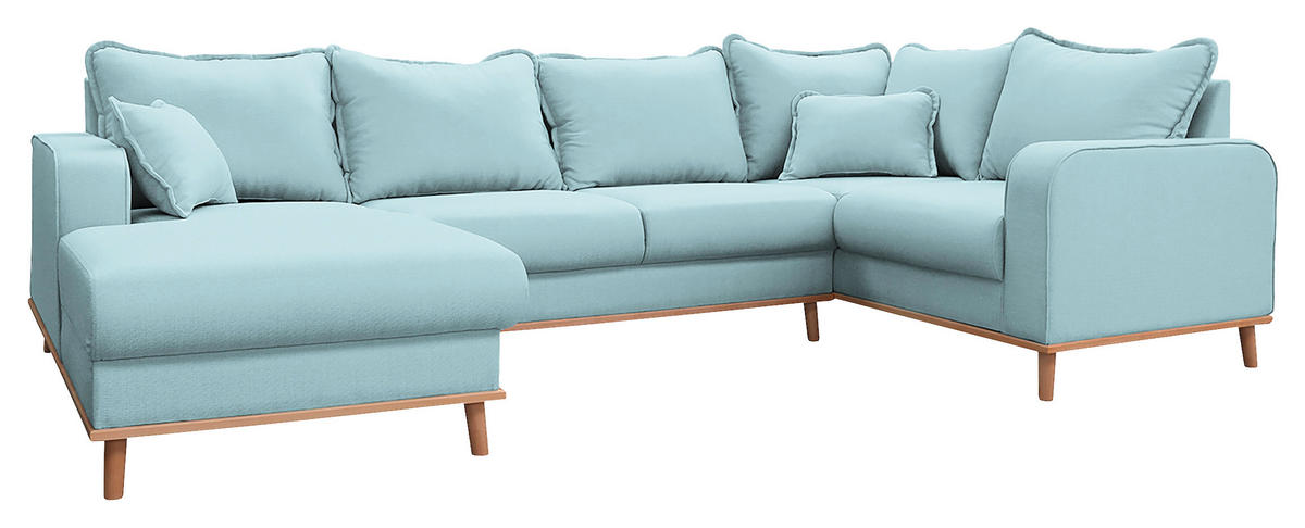 WOHNLANDSCHAFT Hellblau  - Wengefarben/Hellblau, Design, Holz/Textil (170/296/167cm) - Livetastic