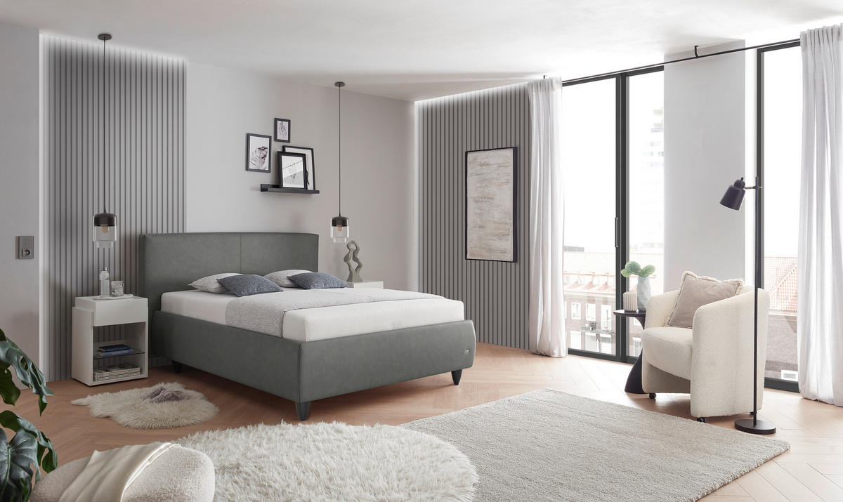 POLSTERBETT 200/200 cm,  in Dunkelgrau, Matratze, Lattenrost, Bettkasten, H2 + H2 = mittel  - Dunkelgrau/Schwarz, Design, Holz/Kunststoff (200/200cm) - RUF Betten