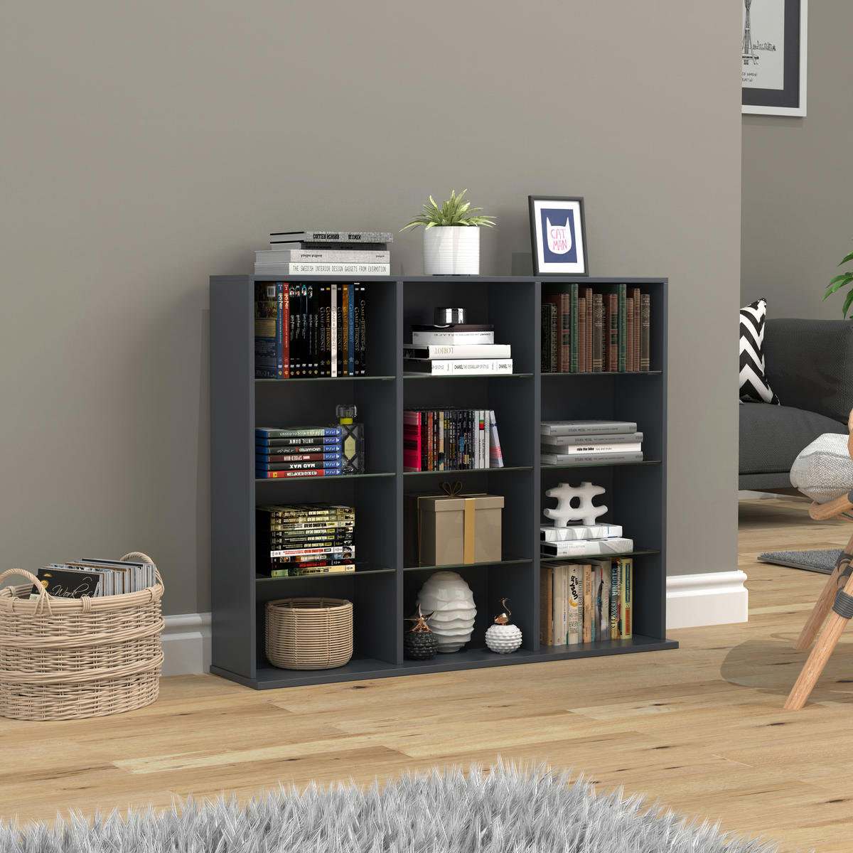 HYLLA i 102/82/23 cm antracit  - antracit, Design, trämaterial/glas (102/82/23cm) - MID.YOU