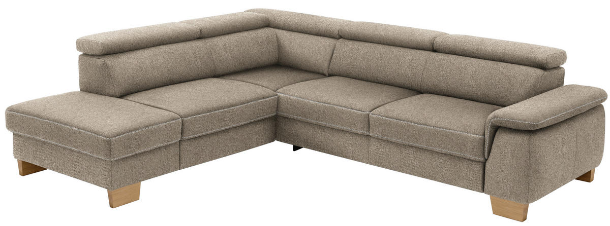 ECKSOFA in Mikrofaser Greige  - Greige/Eichefarben, Natur, Holz/Textil (226/273cm) - Beldomo System