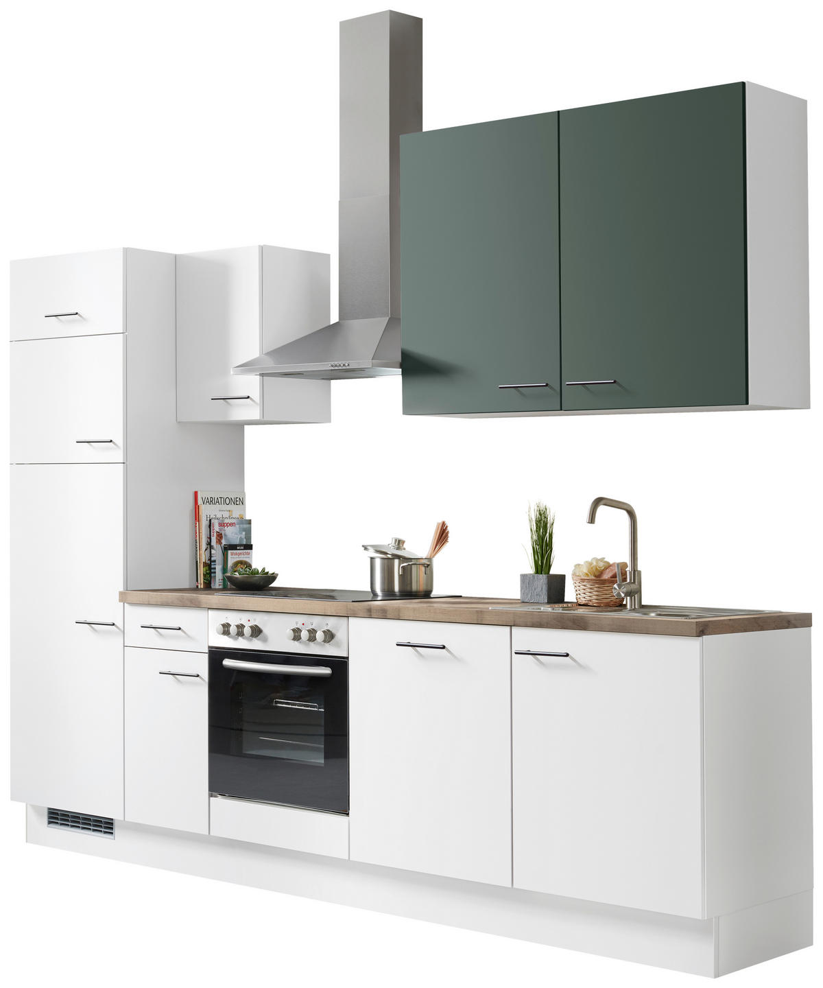 KÜCHENLEERBLOCK 280 cm   Eichefarben, Hellgrau, Dunkelgrün  - Dunkelgrün/Eichefarben, Basics, Holzwerkstoff/Metall (280cm) - Impuls