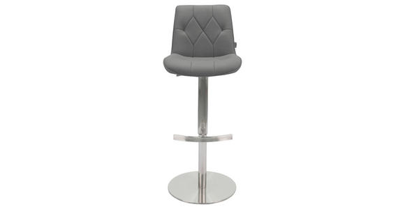 BARHOCKER Mikrofaser Grau, Edelstahlfarben Edelstahl Sitzfläche 360° drehbar, automatische Rückholfunktion, Stoffauswahl, mit Griff - Edelstahlfarben/Grau, Design, Textil/Metall (44/86-110,5/54,5cm) - Novel