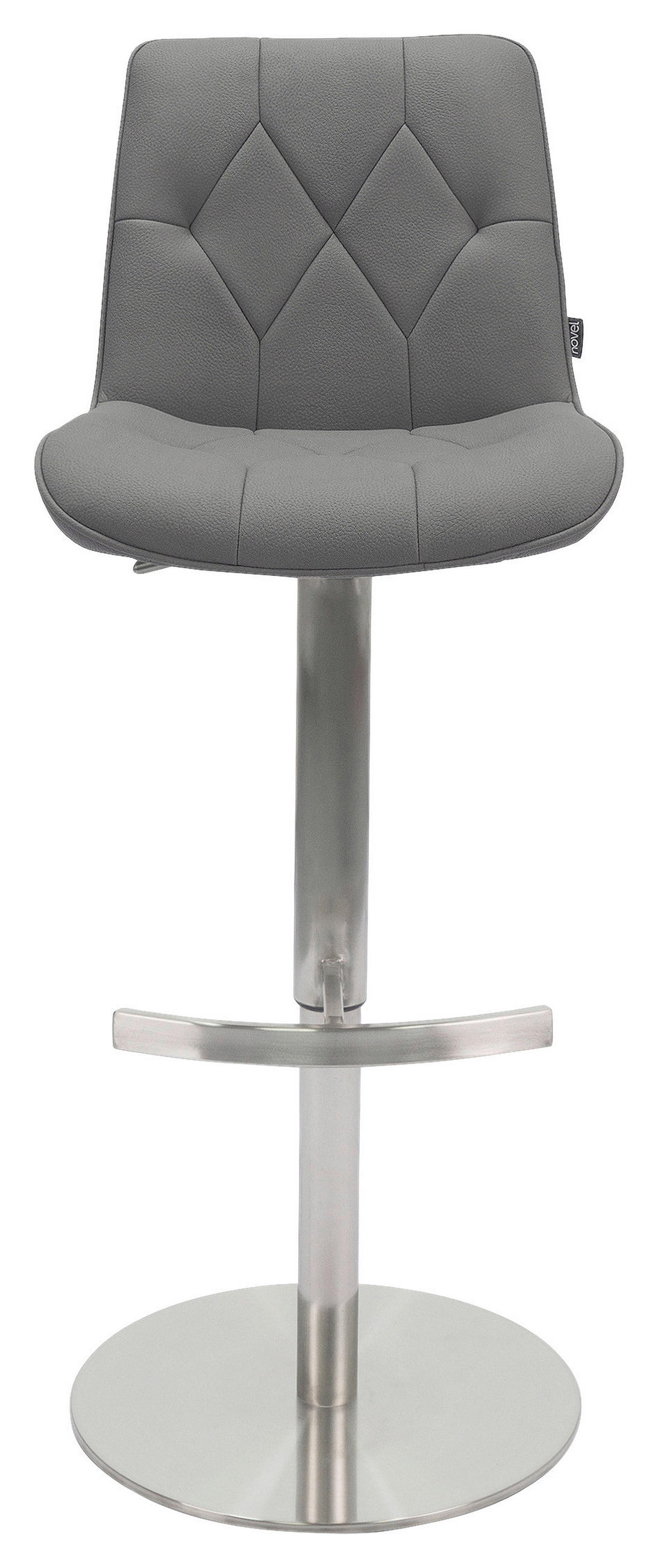 BARHOCKER Mikrofaser Grau, Edelstahlfarben Edelstahl Stoffauswahl, Sitzfläche 360° drehbar, mit Griff, automatische Rückholfunktion  - Edelstahlfarben/Grau, Design, Textil/Metall (44/86-110,5/54,5cm) - Novel