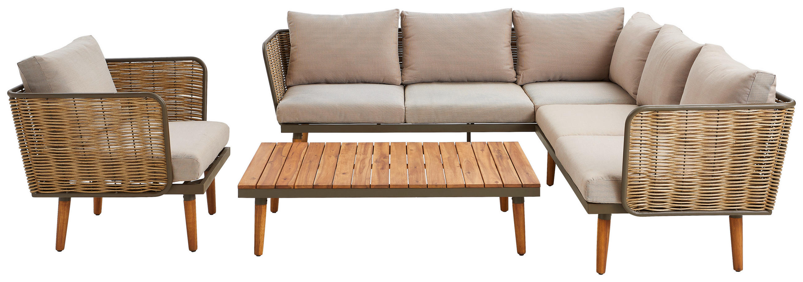 TERASOVÁ SEDACIA SÚPRAVA drevo, kov, plast - sivá/prírodná farba, Modern, kov/drevo (220/220cm) - Ambia Garden