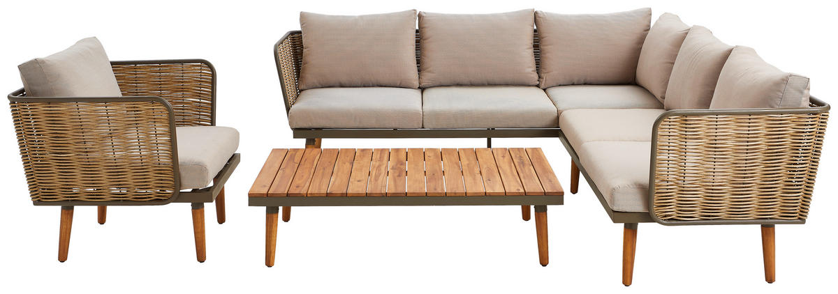 LOUNGEGARNITUR  220/220 cm  Akazie vollmassiv Stahl  - Beige/Naturfarben, MODERN, Holz/Kunststoff (220/220cm) - Ambia Garden