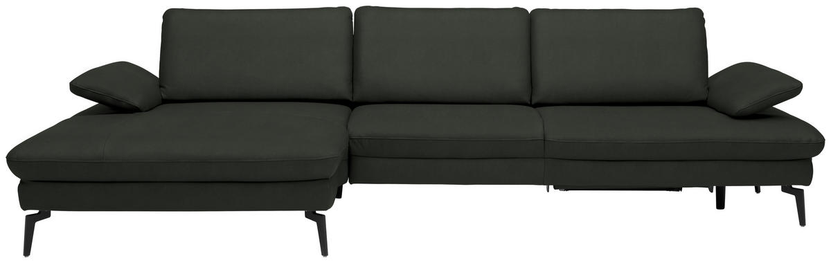 ECKSOFA in Echtleder Dunkelgrün  157/325 cm  - Dunkelgrün/Schwarz, Design, Leder/Metall (157/325cm) - Dieter Knoll