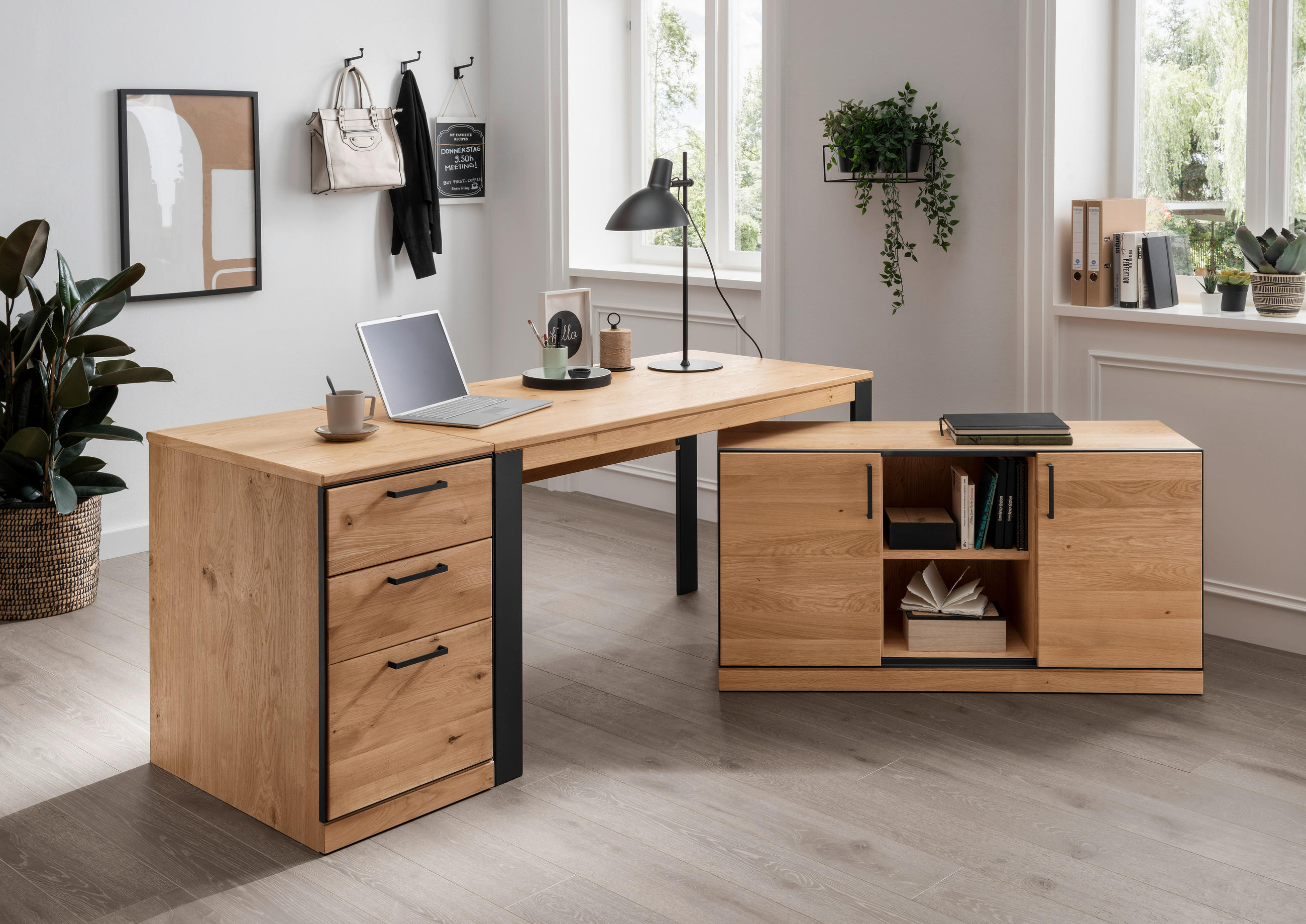 KOMMODE in 120/66/42 cm - Eichefarben/Schwarz, Natur, Holz/Metall (120/66/42cm) - Linea Natura