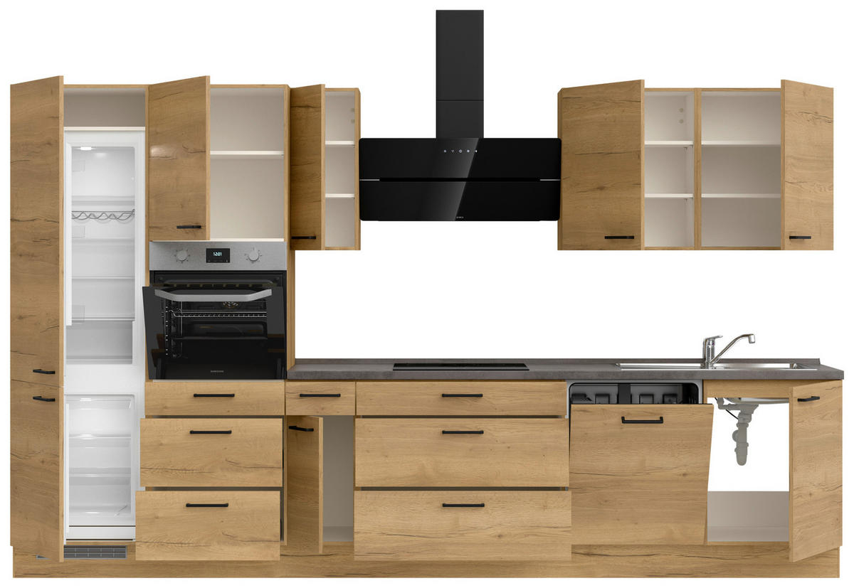 KÜCHENLEERBLOCK 360 cm   in Eichefarben, Schieferfarben  - Schieferfarben/Eichefarben, MODERN, Holzwerkstoff/Metall (360cm) - Nobilia