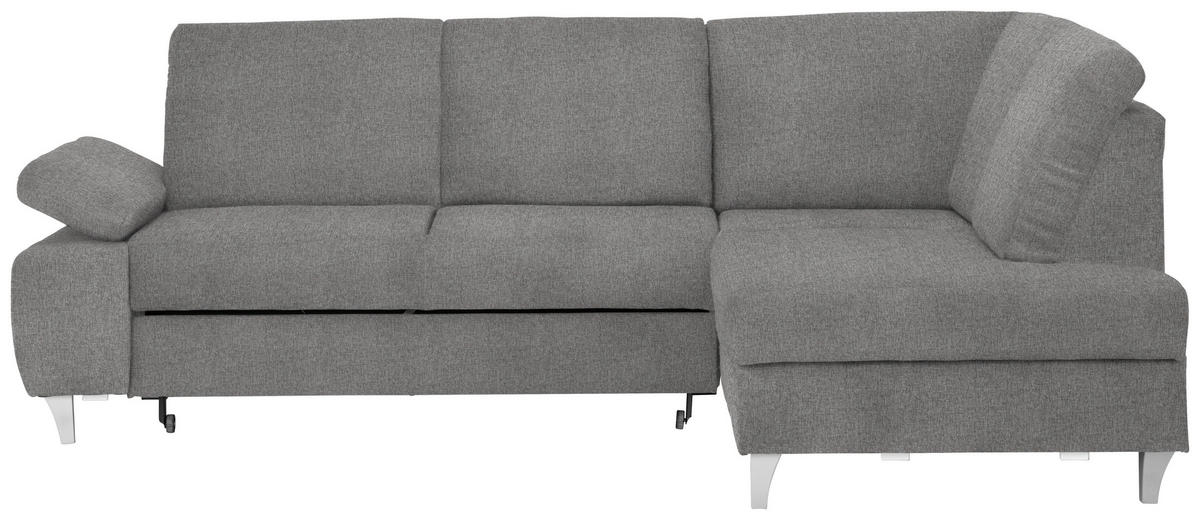 ECKSOFA in Flachgewebe Grau  255/186 cm  - Silberfarben/Grau, KONVENTIONELL, Holz/Textil (255/186cm) - Cantus