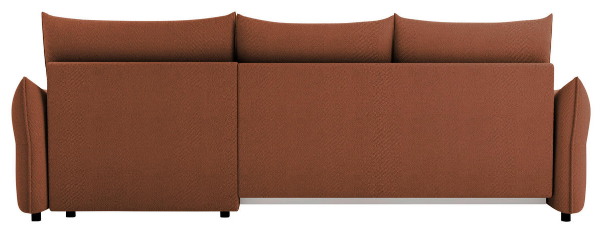 ECKSOFA Rostfarben Webstoff Rückenkissen, Bettkasten, Schlaffunktion, Rücken echt, Liegefläche im Originalstoff  - Rostfarben/Schwarz, KONVENTIONELL, Kunststoff/Textil (306/179cm) - Milino