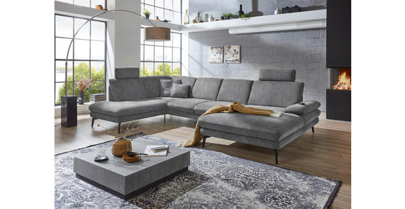WOHNLANDSCHAFT in Velours Silberfarben - Silberfarben/Schwarz, Design, Textil/Metall (208/344/180cm) - Dieter Knoll