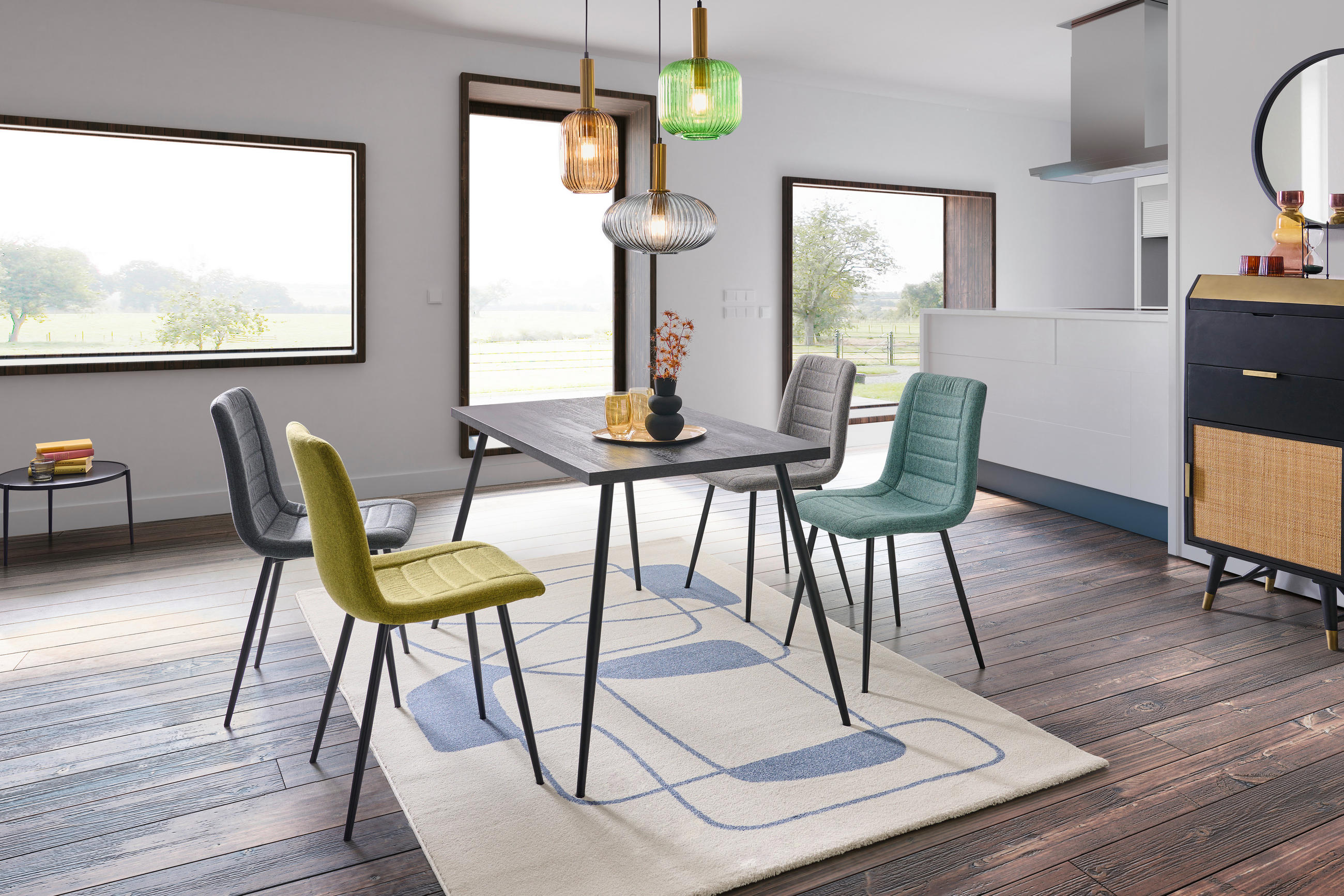 SZÉK fém, textil fekete, világoszöld  - fekete/világoszöld, Design, textil/fém (45/86/55cm) - Xora