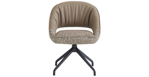 ARMLEHNSTUHL  Sitzfläche 360° drehbar, automatische Rückholfunktion Webstoff Echtleder  - Beige/Schwarz, Design, Leder/Textil (61/81/66cm) - Dieter Knoll
