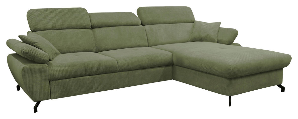 ECKSOFA OMEGA Grün Chenille Zierkissen, Bettkasten  - Schwarz/Grün, Design, Textil/Metall (280/186cm) - MID.YOU