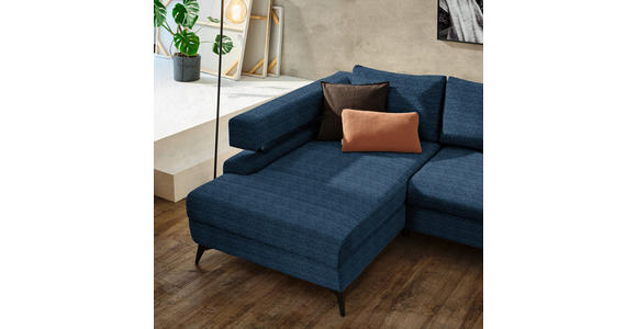 ECKSOFA in Chenille Dunkelblau  - Schwarz/Dunkelblau, KONVENTIONELL, Textil/Metall (184/265cm) - Hom`in