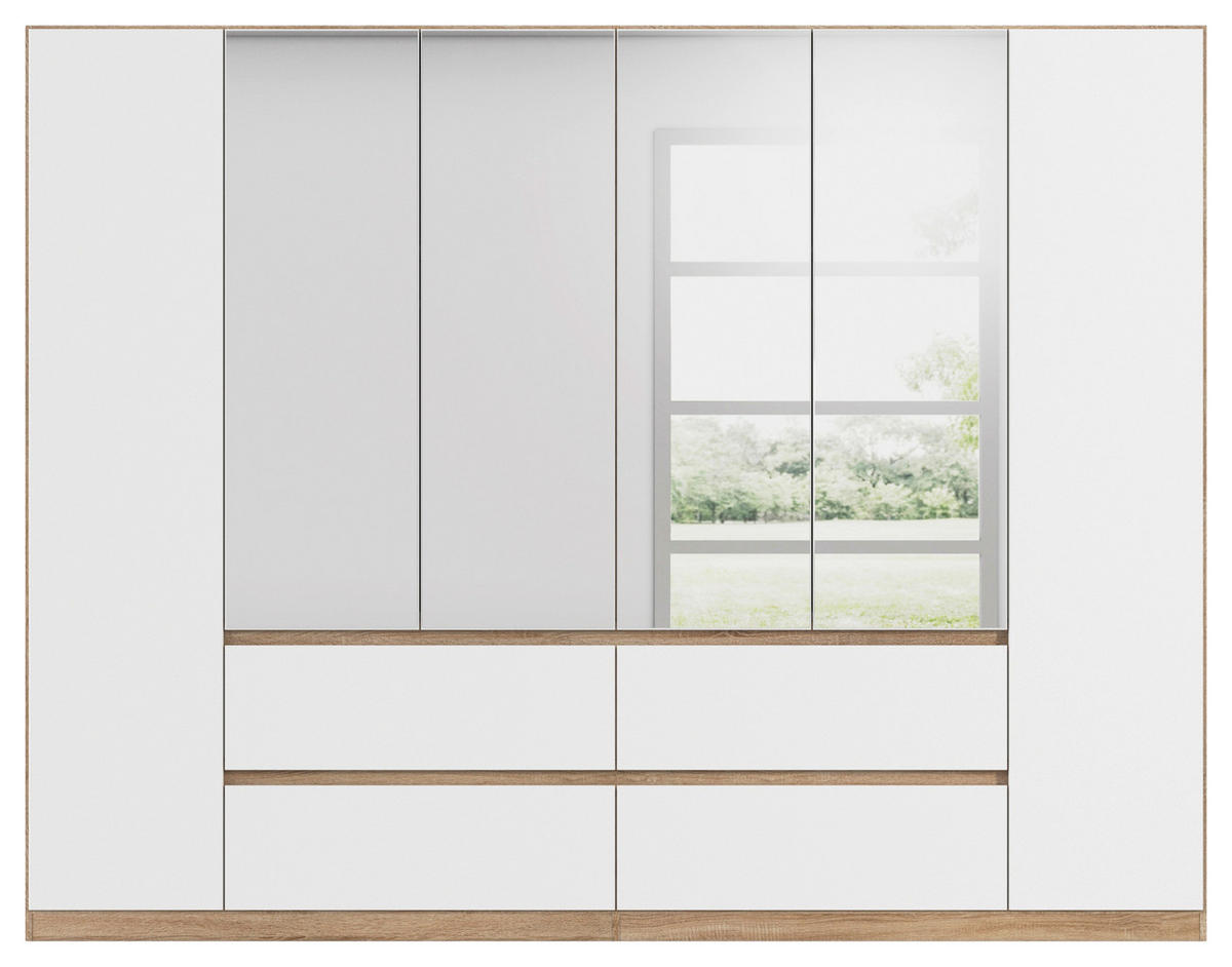 DREHTÜRENSCHRANK in Weiss, Eichefarben  - Weiss/Eichefarben, Basics, Holzwerkstoff (271/210/54cm) - Rauch Möbel