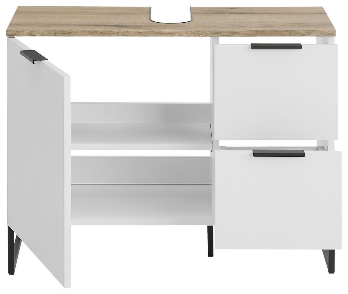 WASCHBECKENUNTERSCHRANK 80/60/35 cm  - Eichefarben/Schwarz, KONVENTIONELL, Holzwerkstoff/Metall (80/60/35cm) - home24