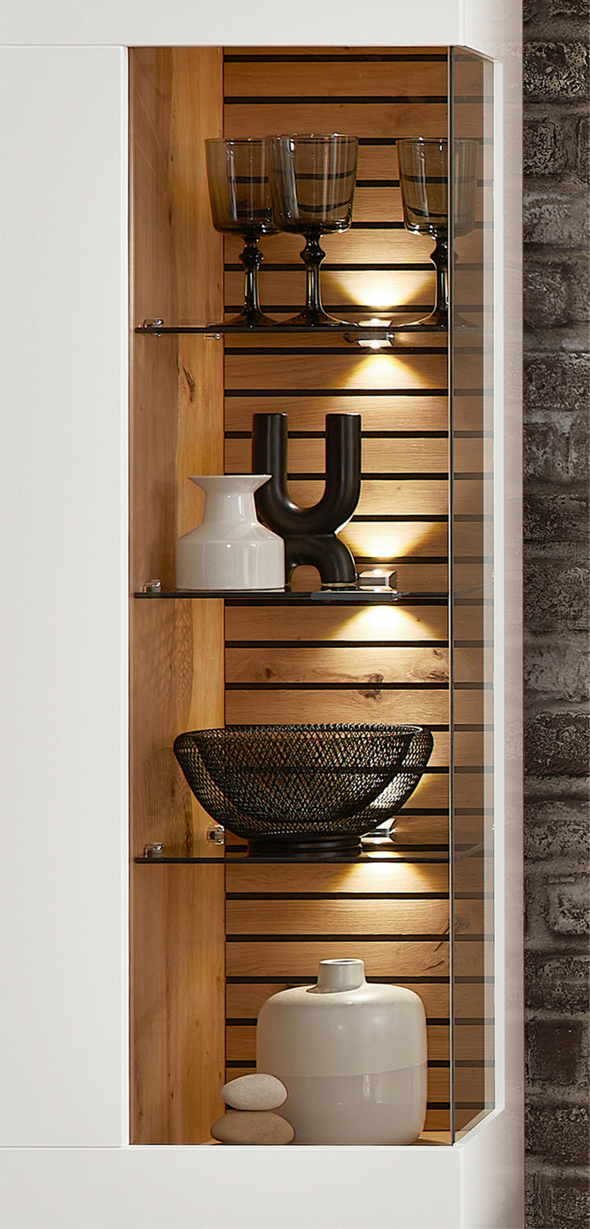 WOHNWAND  in Weiss, Eiche Artisan 270/201/47 cm  - Weiss/Anthrazit, Design, Glas/Holzwerkstoff (270/201/47cm) - Stylife