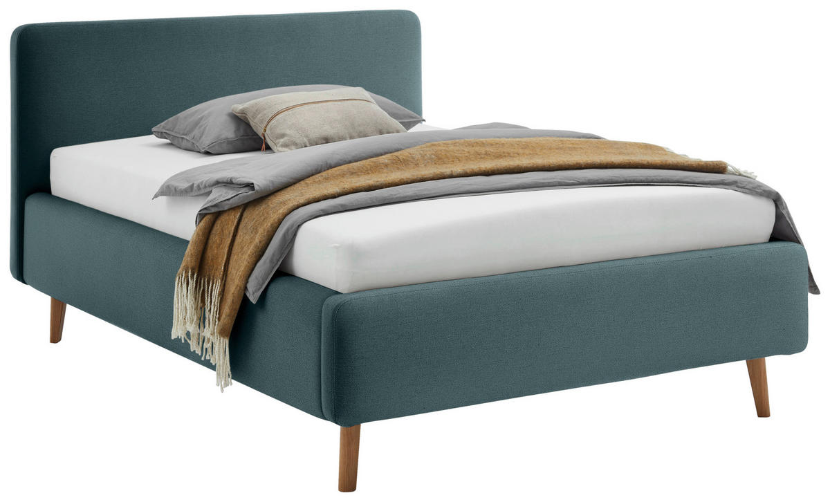 POLSTERBETT Lattenrost, Bettkasten 140/200 cm  in Blau  - Blau/Eichefarben, Design, Holz/Textil (140/200cm) - Xora
