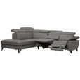 ECKSOFA in Echtleder Dunkelgrau  - Dunkelgrau/Schwarz, Design, Leder/Metall (239/289cm) - Cantus