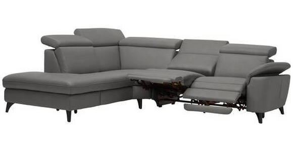 ECKSOFA in Echtleder Dunkelgrau  - Dunkelgrau/Schwarz, Design, Leder/Metall (239/289cm) - Cantus