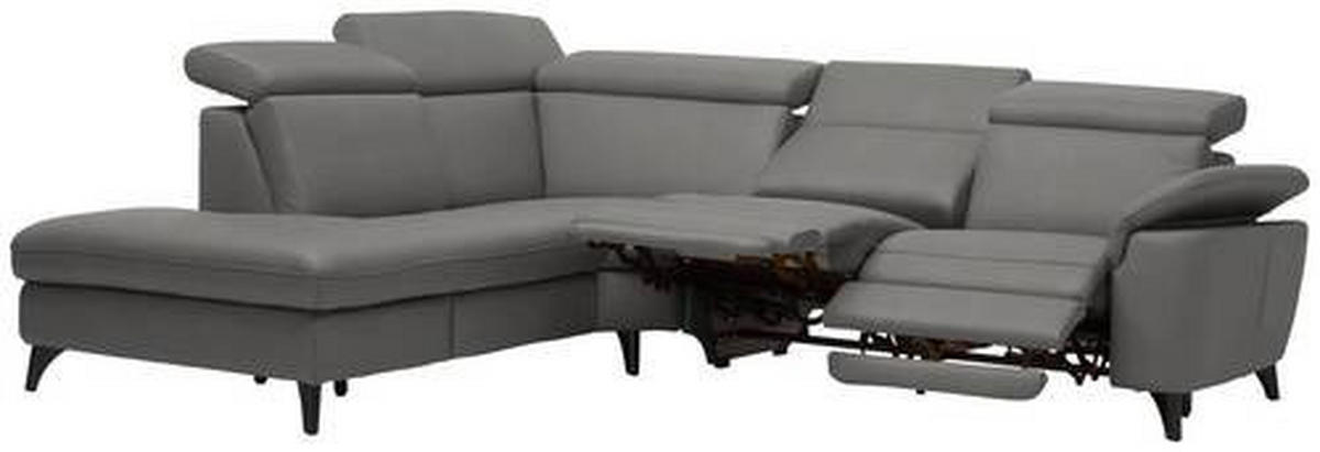 ECKSOFA in Echtleder Dunkelgrau  - Dunkelgrau/Schwarz, Design, Leder/Metall (239/285cm) - Cantus