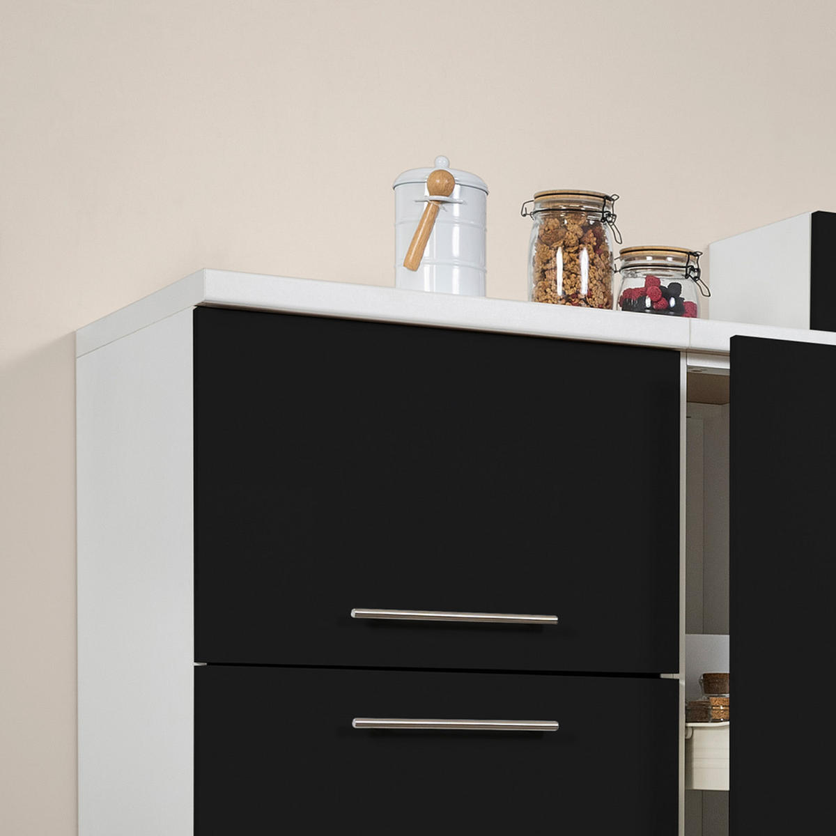 KÜCHENBLOCK 300 cm   in Schwarz, Weiss  - Weiss/Edelstahlfarben, Konventionell, Holzwerkstoff/Metall (300cm) - Respekta