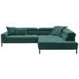 ECKSOFA Grün Feincord Rücken echt, Kopfteilverstellung, Sitzvorzug  - Schwarz/Grün, KONVENTIONELL, Textil/Metall (311/219cm) - Hom`in