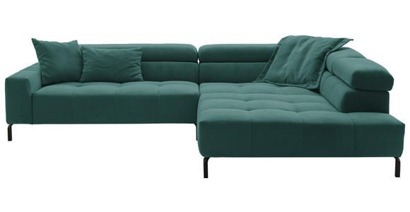 ECKSOFA Grün Feincord Rücken echt, Kopfteilverstellung, Sitzvorzug  - Schwarz/Grün, KONVENTIONELL, Textil/Metall (311/219cm) - Hom`in