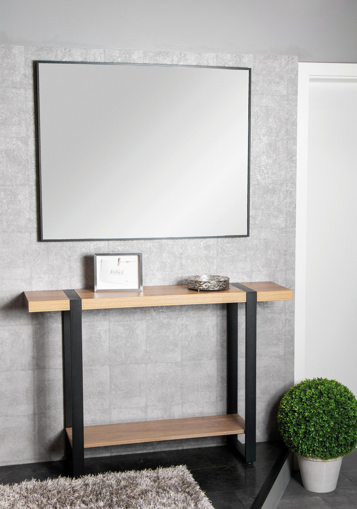 KONSOLENTISCH Schwarz, Eichefarben  - Eichefarben/Schwarz, Design, Holzwerkstoff/Metall (120/30/82cm)