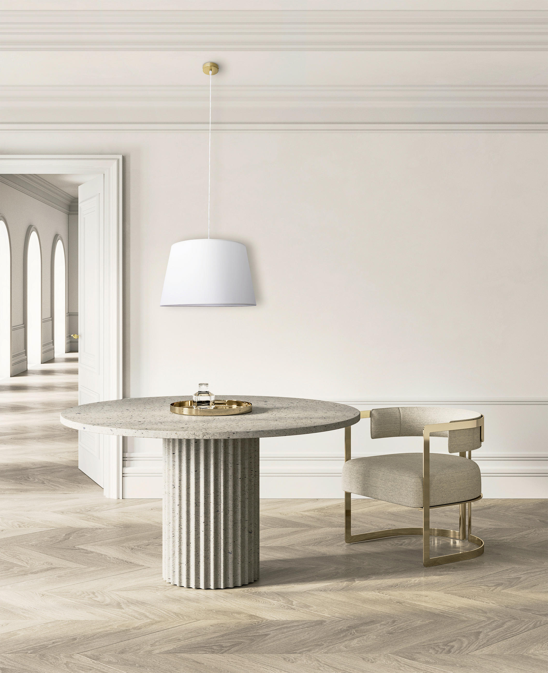 PENDELLEUCHTE Bologna 45 cm  - Beige/Messingfarben, Basics, Textil/Metall (45cm) - Näve