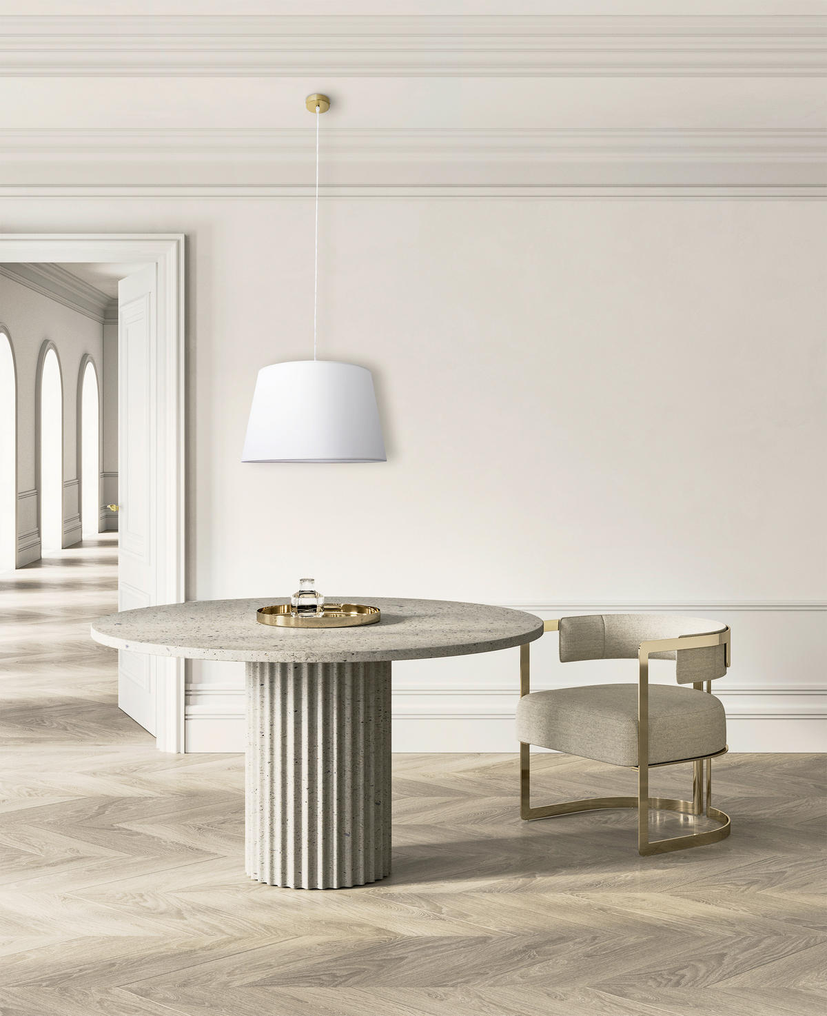 PENDELLEUCHTE Bologna 45 cm  - Beige/Messingfarben, Basics, Textil/Metall (45cm) - Näve