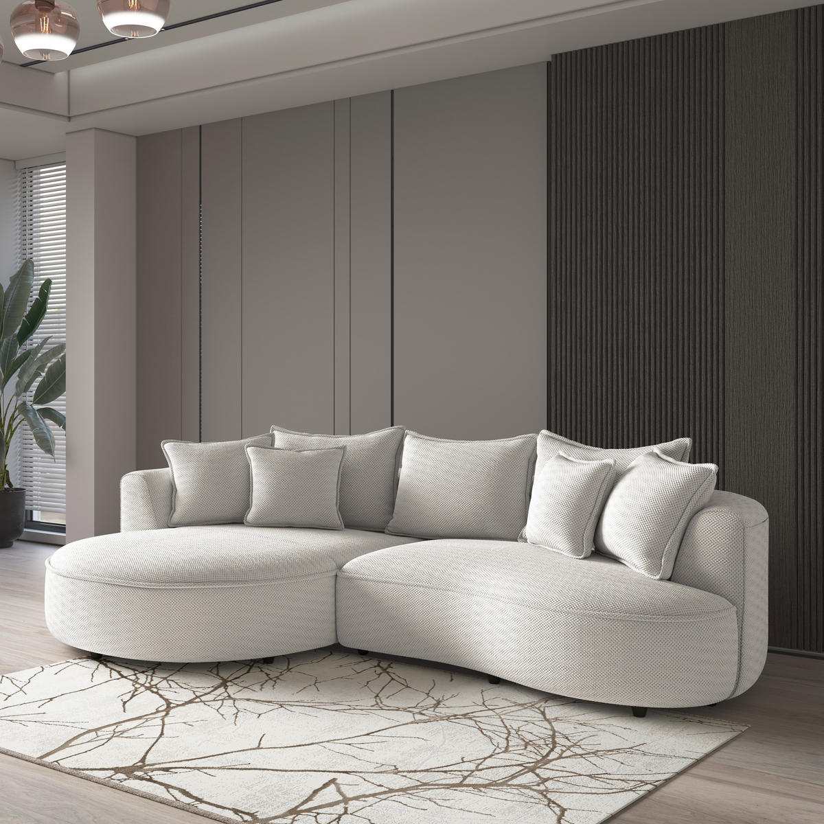 ECKSOFA LEVI Creme Velours, Struktur  - Creme/Schwarz, MODERN, Kunststoff/Textil (168/287cm) - Livetastic