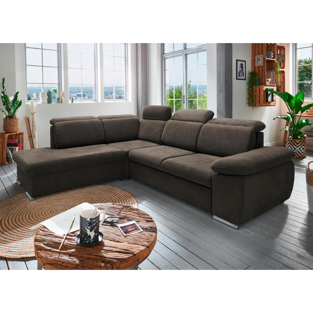 Thumbnail - Livetastic Ecksofa, Dunkelbraun, Textil, Uni, 5-Sitzer, Ottomane links, 283x228 cm, seitenverkehrt erhältlich, Schlafen ...