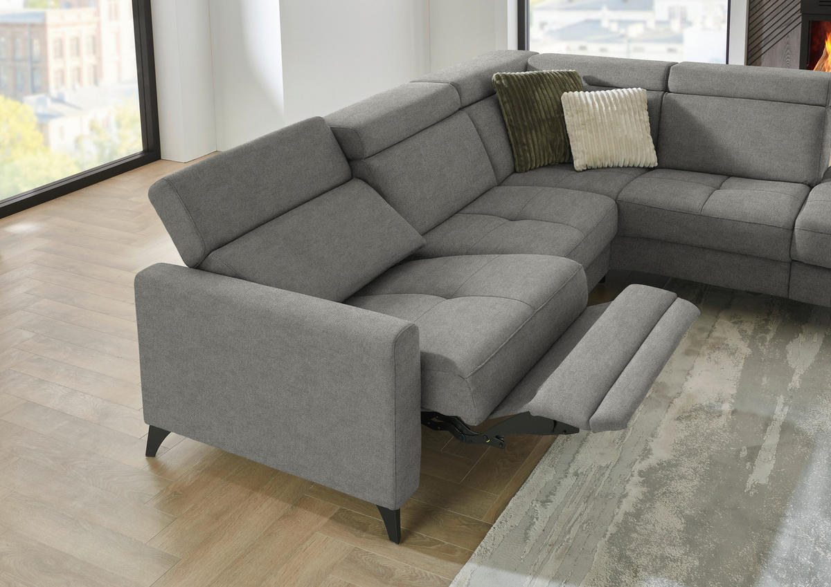 ECKSOFA Flachgewebe Grau  - Schwarz/Grau, Konventionell, Textil/Metall (276/214cm) - Beldomo System