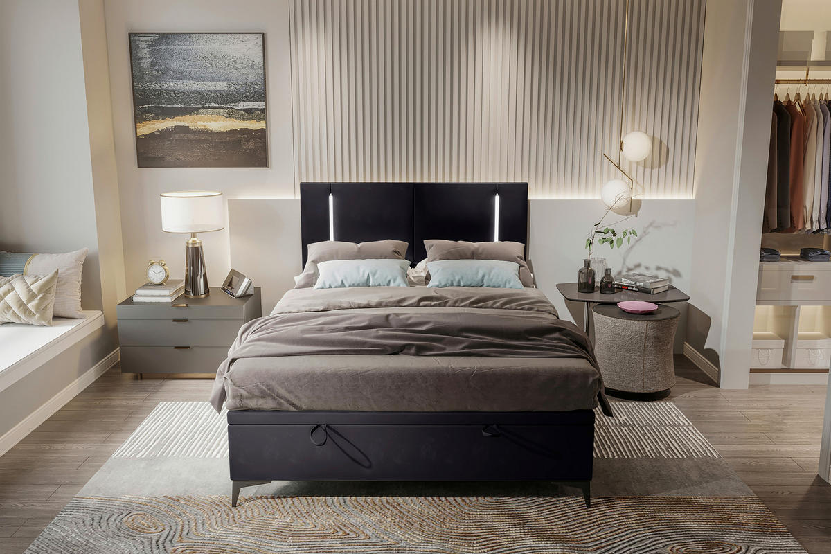 BOXBETT 140/200 cm  in Schwarz  - Schwarz, KONVENTIONELL, Textil/Metall (140/200cm) - Modante