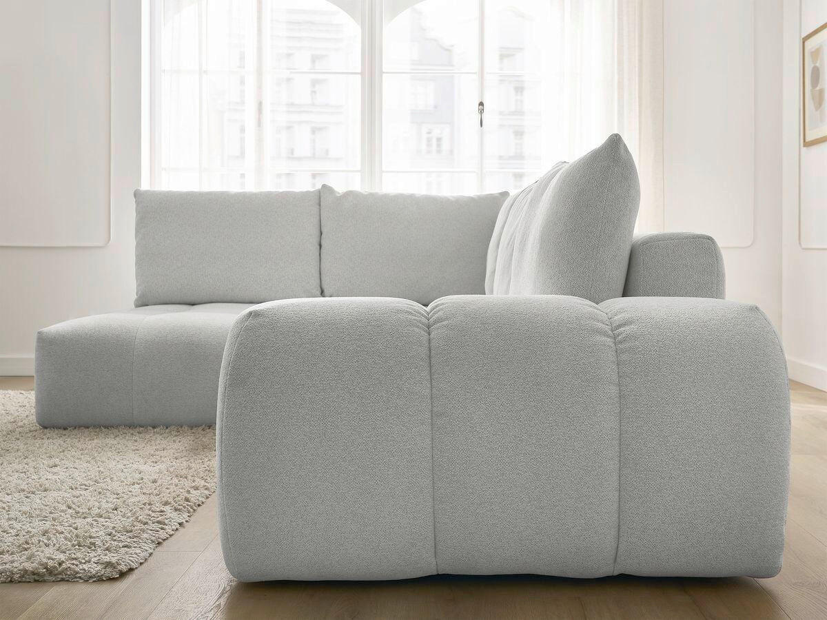 ECKSCHLAFSOFA EVEREST  mit Rücken echt, Armteil links, Armteil rechts Flachgewebe Hellgrau  - Hellgrau/Schwarz, MODERN, Kunststoff/Textil (320/212cm)