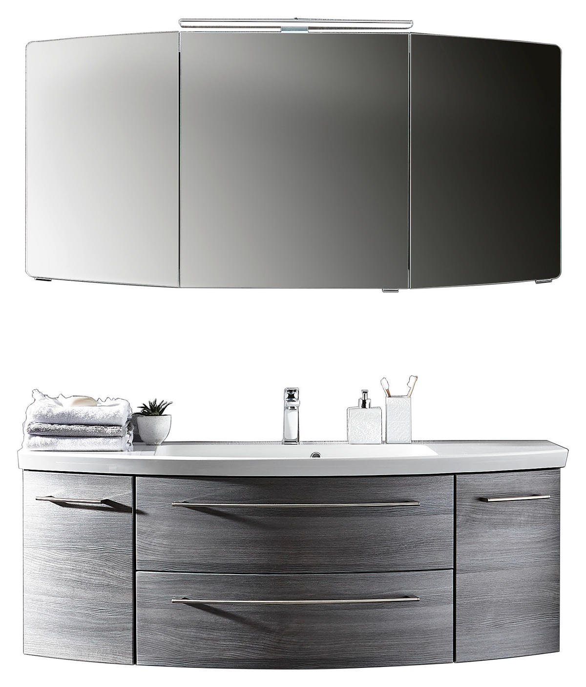 BADEZIMMER  in 141 cm  - Weiß/Grau, KONVENTIONELL, Holzwerkstoff/Stein (141cm) - Sadena