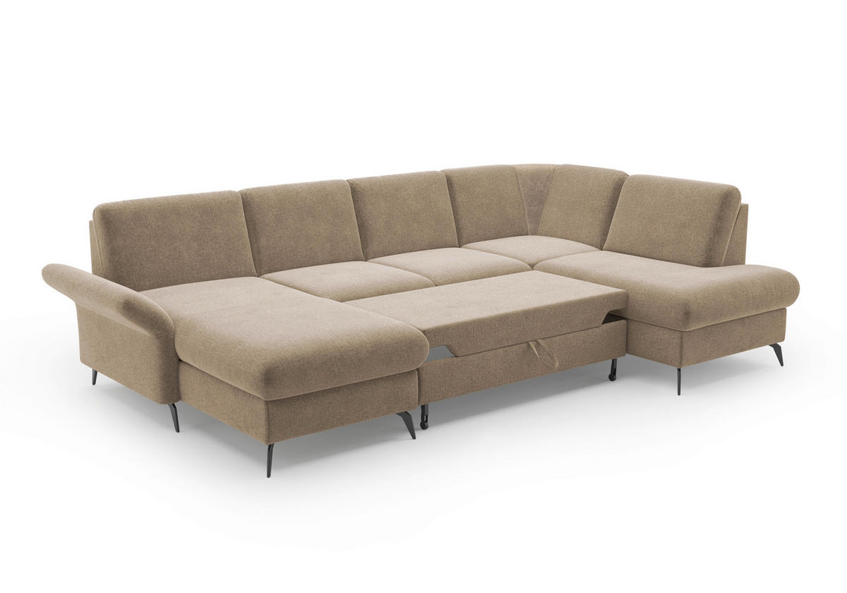 WOHNLANDSCHAFT Hellbraun Flachgewebe  - Hellbraun/Schwarz, KONVENTIONELL, Textil/Metall (164/314/195cm) - Sit & More
