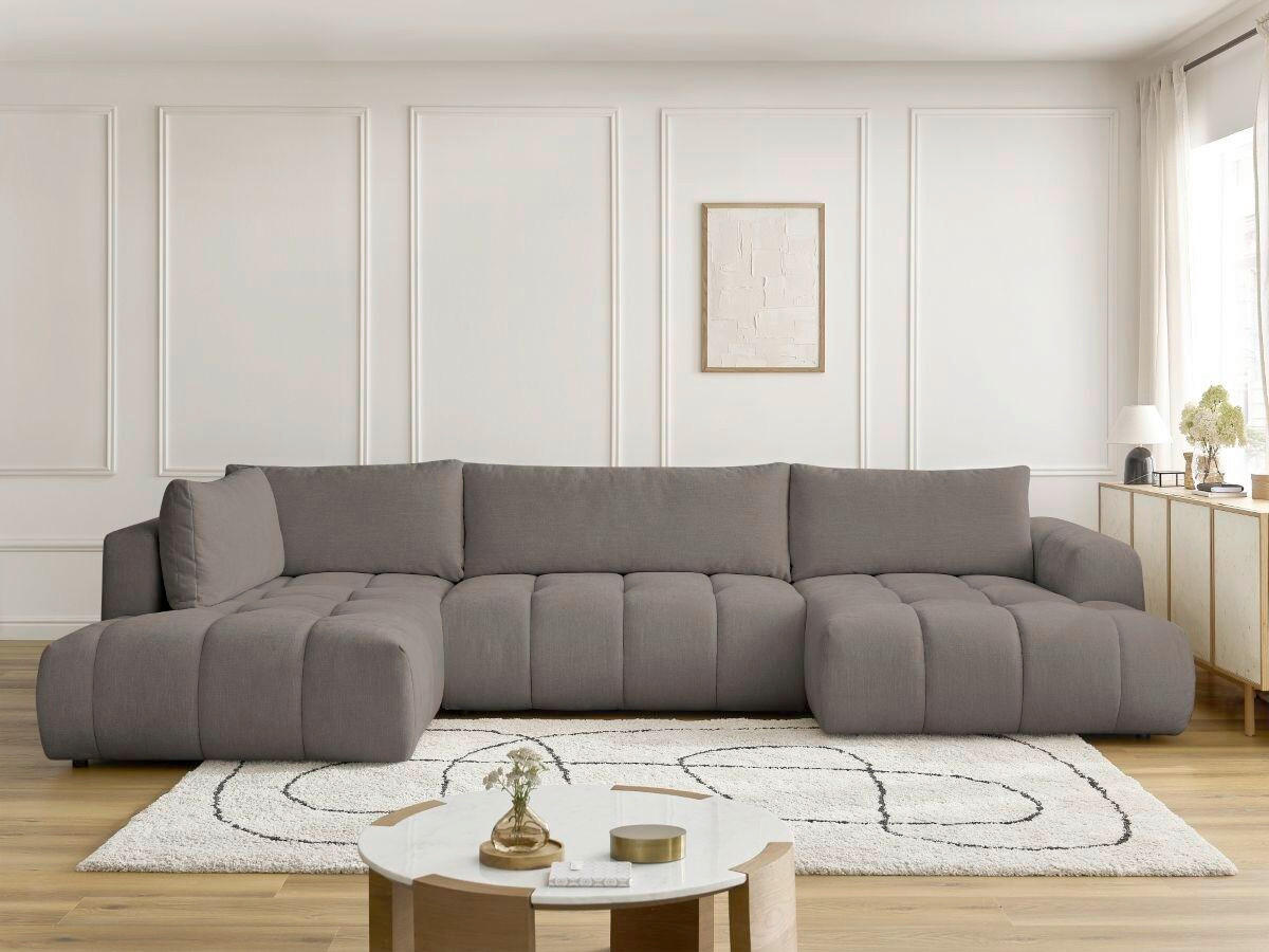 WOHNLANDSCHAFT  FUJI  Taupe Leinenoptik  - Taupe/Schwarz, MODERN, Kunststoff/Textil (204/377/160cm)